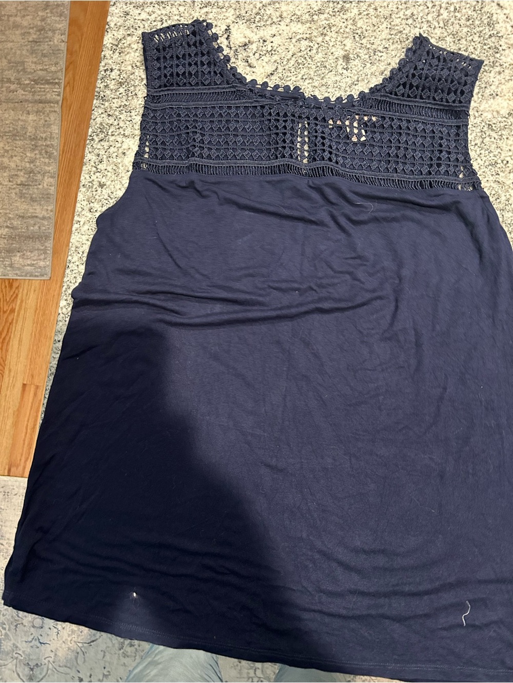 Women’s Navy Sleeveless Crochet-Yoke Jersey Top